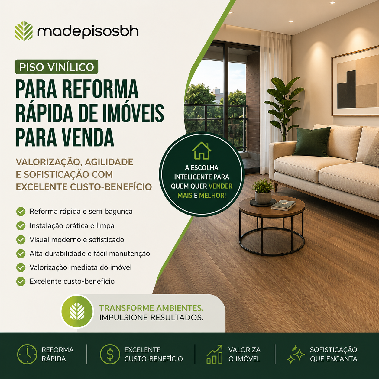 Piso vinílico para reforma rápida de imóveis para venda: valorização, agilidade e sofisticação com excelente custo-benefício