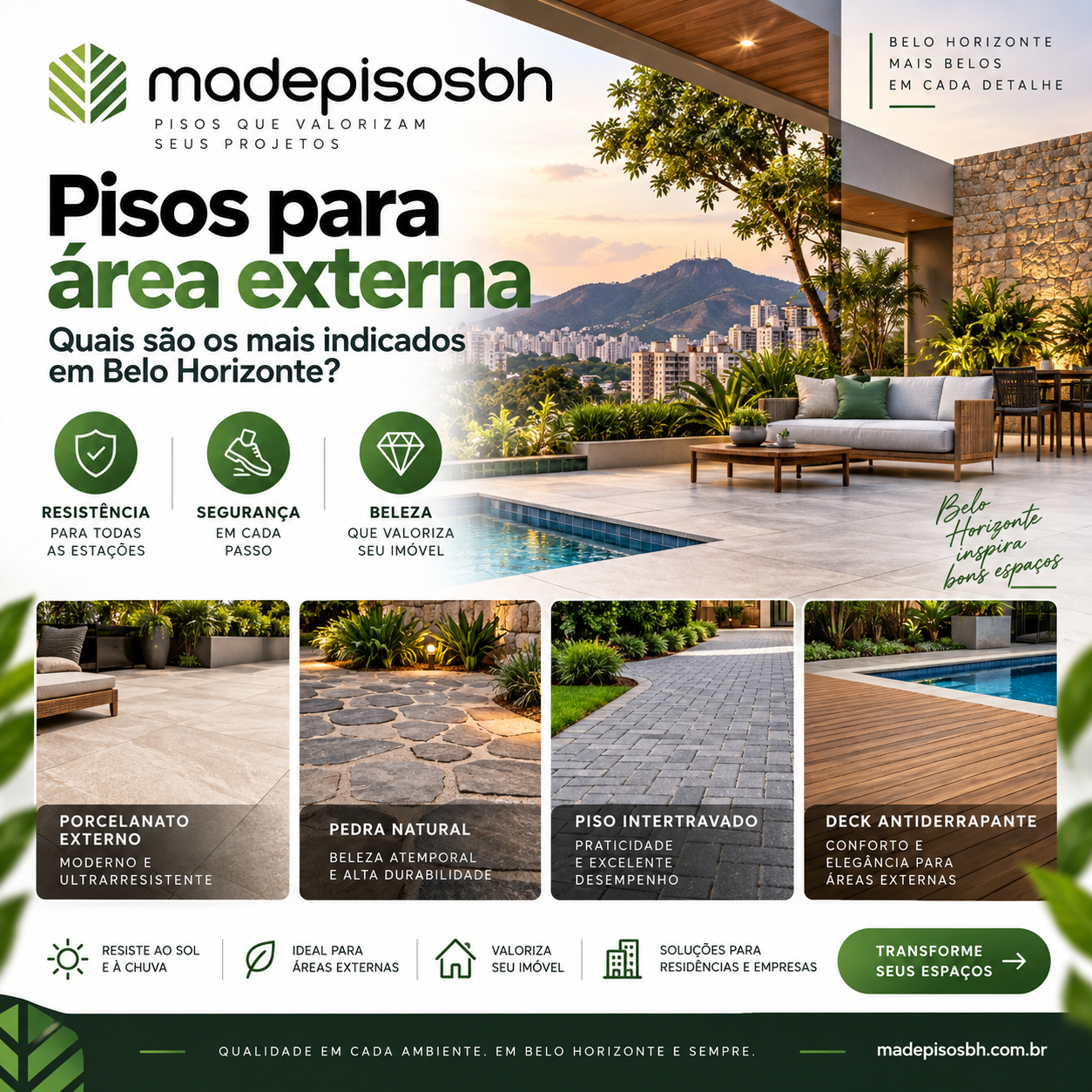 Pisos para área externa em Belo Horizonte: quais são os mais indicados para cada projeto?